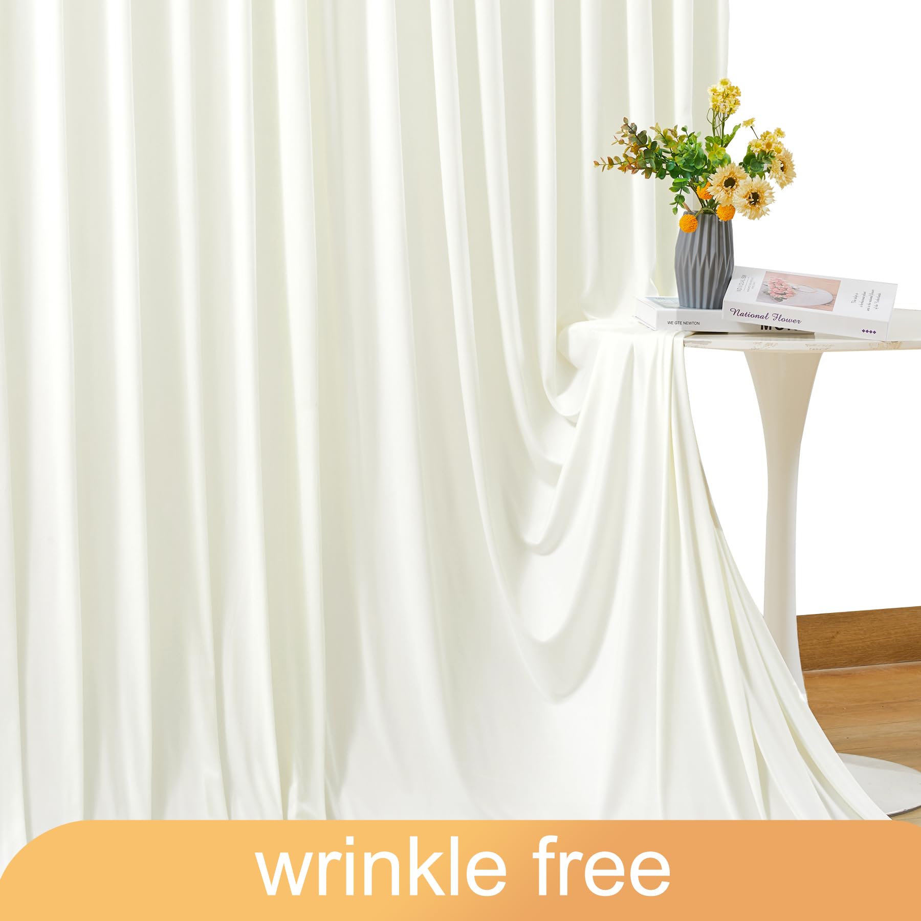 40ft x 10ft Ivory Backdrop Curtain for Wedding Ivory Wrinkle Free Backdrop Drapes Panels for Parties Baby Shower Bridal Shower Birthday Photo Photography Polyester Fabric Background Decoration — view 6