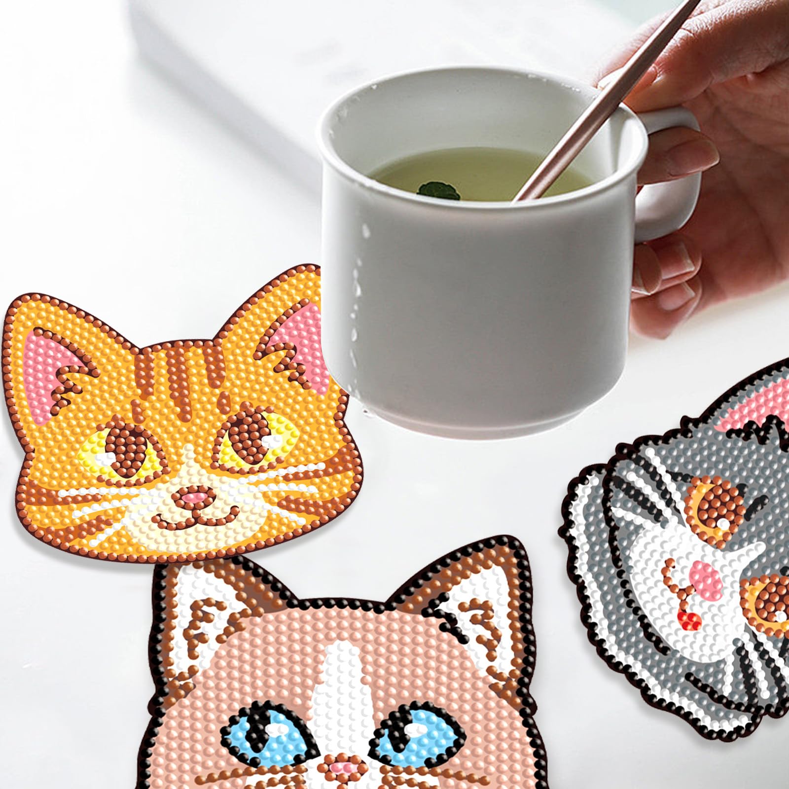 Diamond Painting Lot De 6 Sous-verres De Peinture Diamant Réutilisables Avec Support Motif Animaux Diamond Art Dessous De Verre En Bois Pour Débutants Enfants Et Adultes Tasses Décoratives (style B