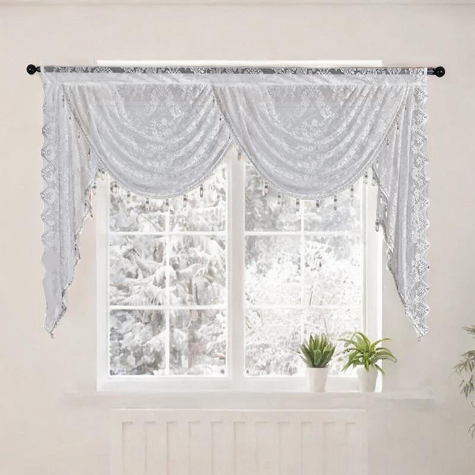 Baoblaze Mantovana a cascata design vintage design romantico traspirante elegante con nappe per tallone swag mantovana per il seminterrato del soggiorno, Larghezza 150 Cm