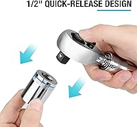 Vista 5 de DURATECH Trinquete de accionamiento extensible de 1/2 pulgadas, llave de trinquete reversible de 90 dientes con liberación rápida con mango