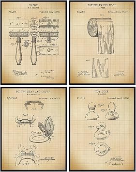 Original Bathroom Patent Prints - Vintage Retro Wall Art Poster Set - Chic Contemporary Home Decor for Bath - Great Gag or Housewarming Gift - 8x10 Photo - Unframed - Graph