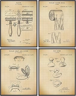 Original Bathroom Patent Prints - Vintage Retro Wall Art Poster Set - Chic Contemporary Home Decor for Bath - Great Gag or Housewarming Gift - 8x10 Photo - Unframed - Graph