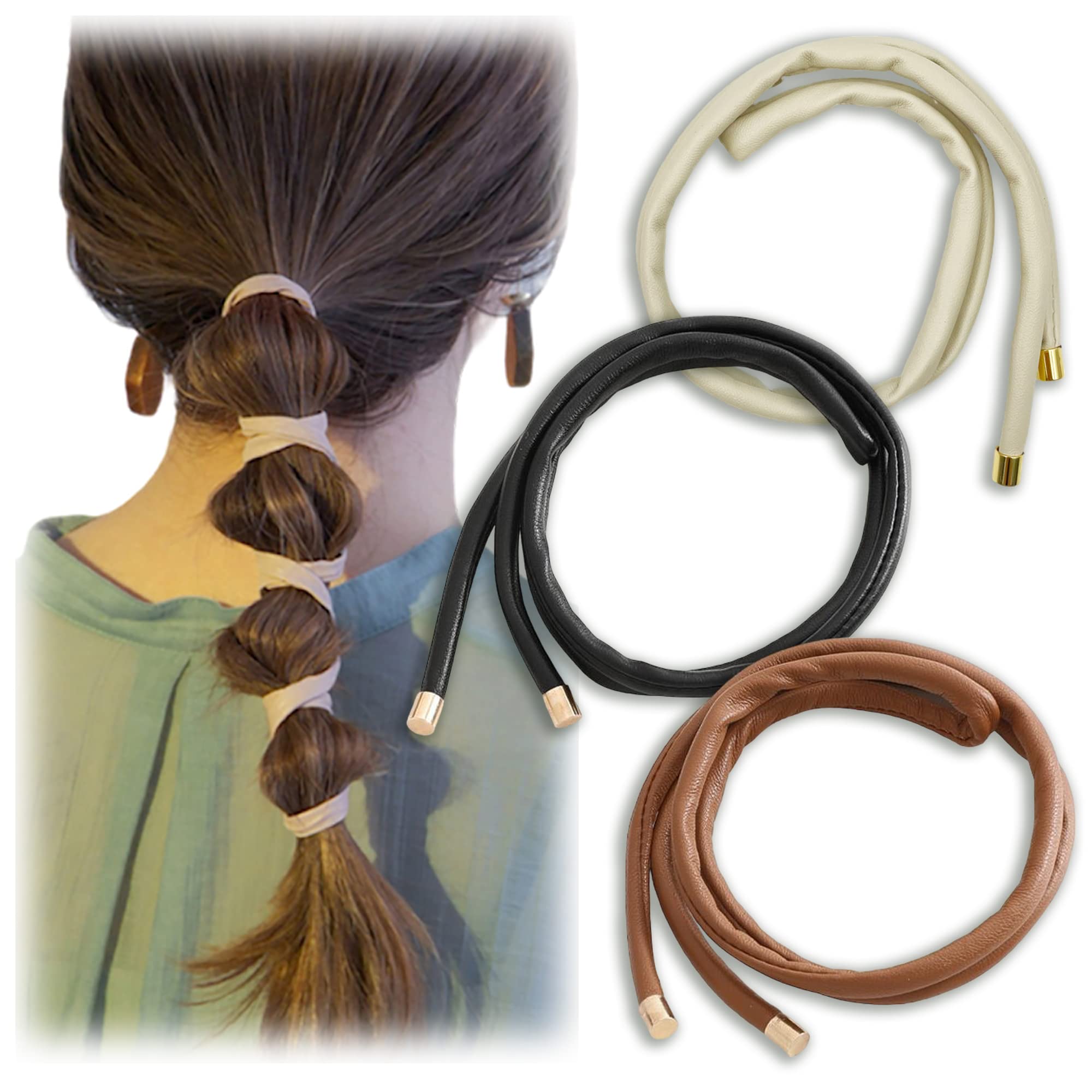 Lizzie Kay3PCS Ponytail Wire Long Leather Hair Ties Wrap Minimalist Women  Accessories