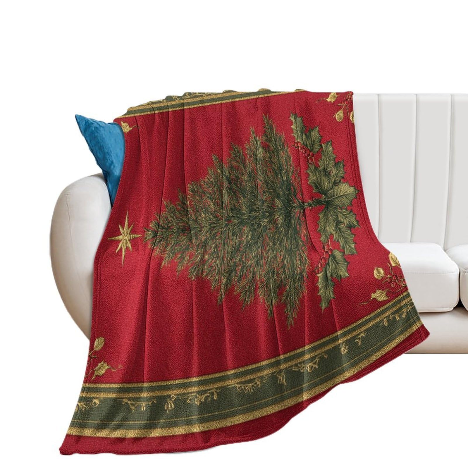 Jeté de lit anti-boulochage sapin et étoile 127x152 cm rouge