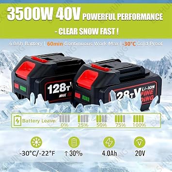 Cordless Snow Blower for Driveways and Patios, 3500w Brushless Motor Electric Snow Thrower, 20-Inch (50 Cm) Wide Clearing, 10-Inch (25 Cm) Deep Clearing, with Led Lights and 2 Batteries