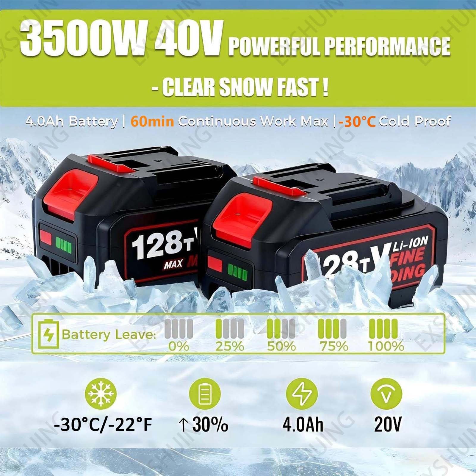 Quitanieves Inalámbrico, Herramienta Eléctrica Silenciosa De 3500 W para Quitar Nieve, para Uso Residencial, con Un Recorrido De 50 Cm Y Una Profundidad De Limpieza De 25 Cm
