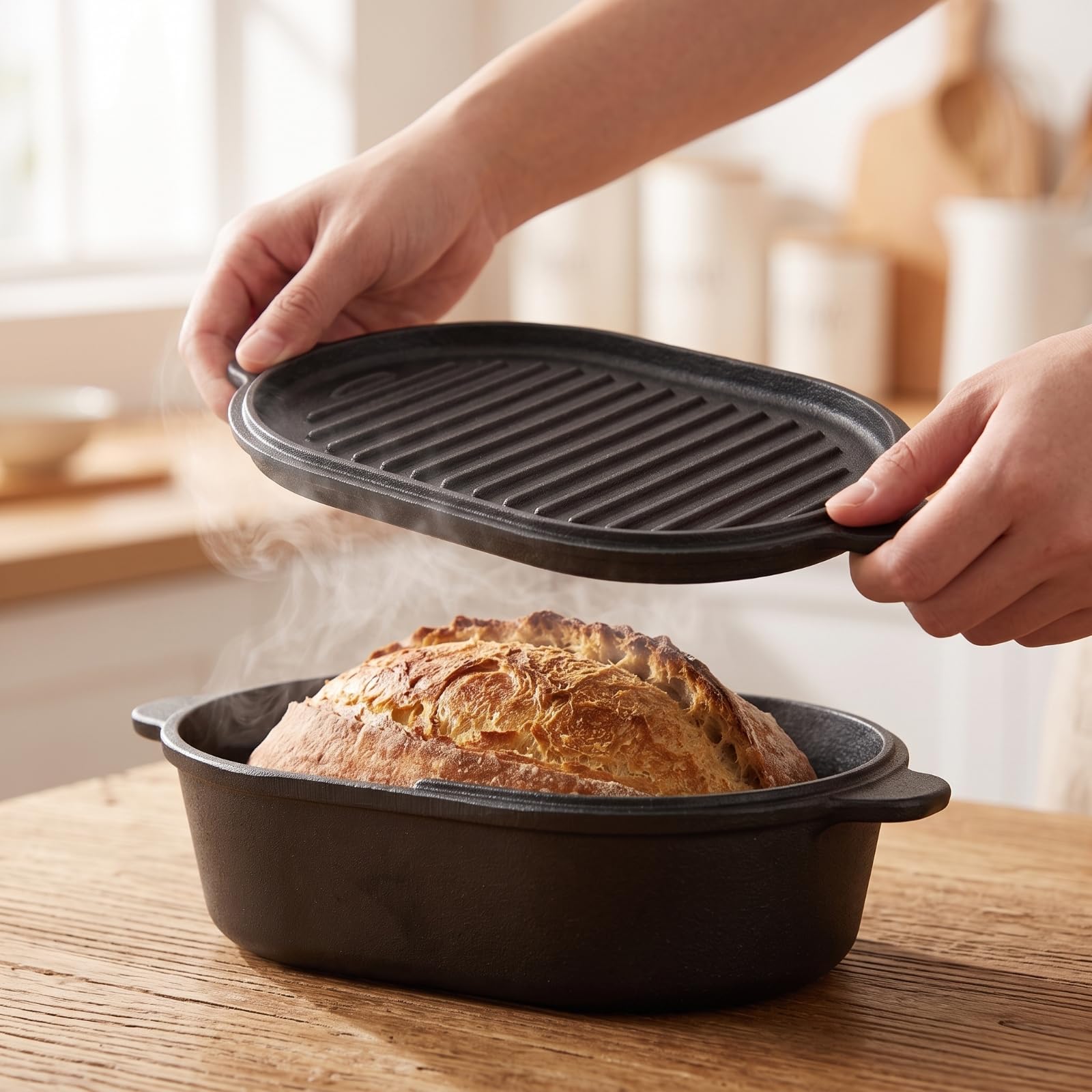 Eisenlegierung Brotbackform mit Deckel hitzebeständig Eisenlegierung Kastenform mit Deckel stabil Dutch Oven für Backofen, Groß, Modern Minimalistisch