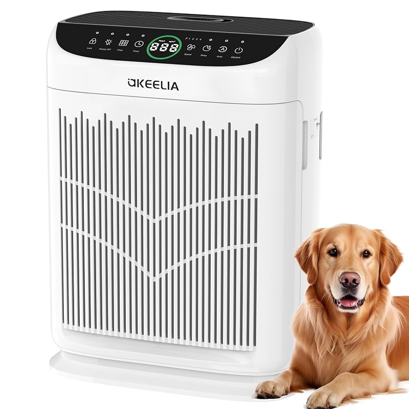 Air Purifiers for Home Large Room Up to 3000 Ft² with Washable Filters,AKEELIA HEPA Double-Sided Air Purifier with PM2.5 Air Quality Sensor, Aroma,15dB Sleep Mode, Air Cleaner for Pets Bedroom,White