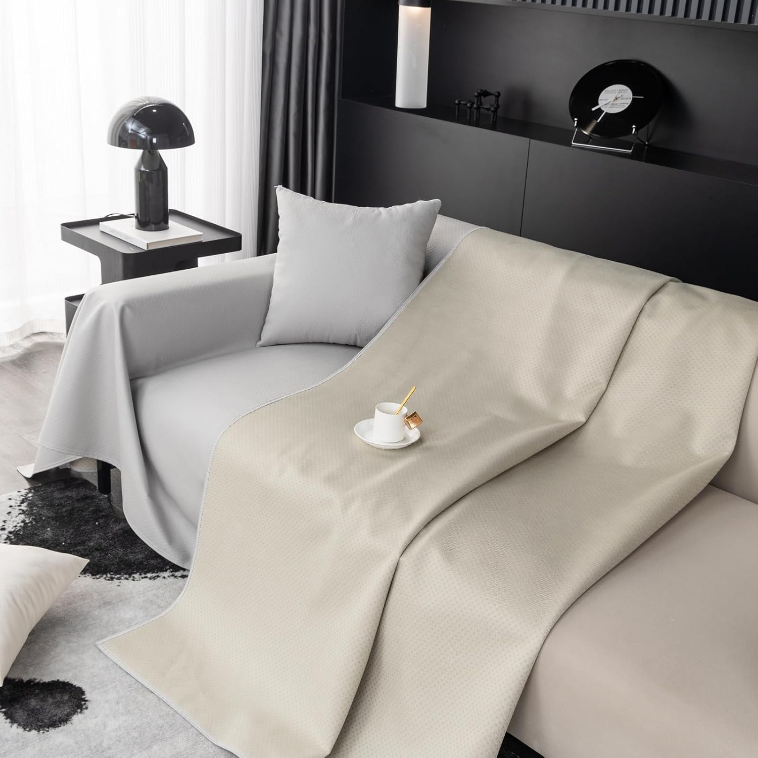 Luxury PU Leather Couch Cover 100% Waterproof Stain-Resistant Sofa Cover Extra Wide Low Maintenance Sofa Slipcover Non-Slip L Shaped Cover Furniture Protector for Pets(Light Grey,81"x59")