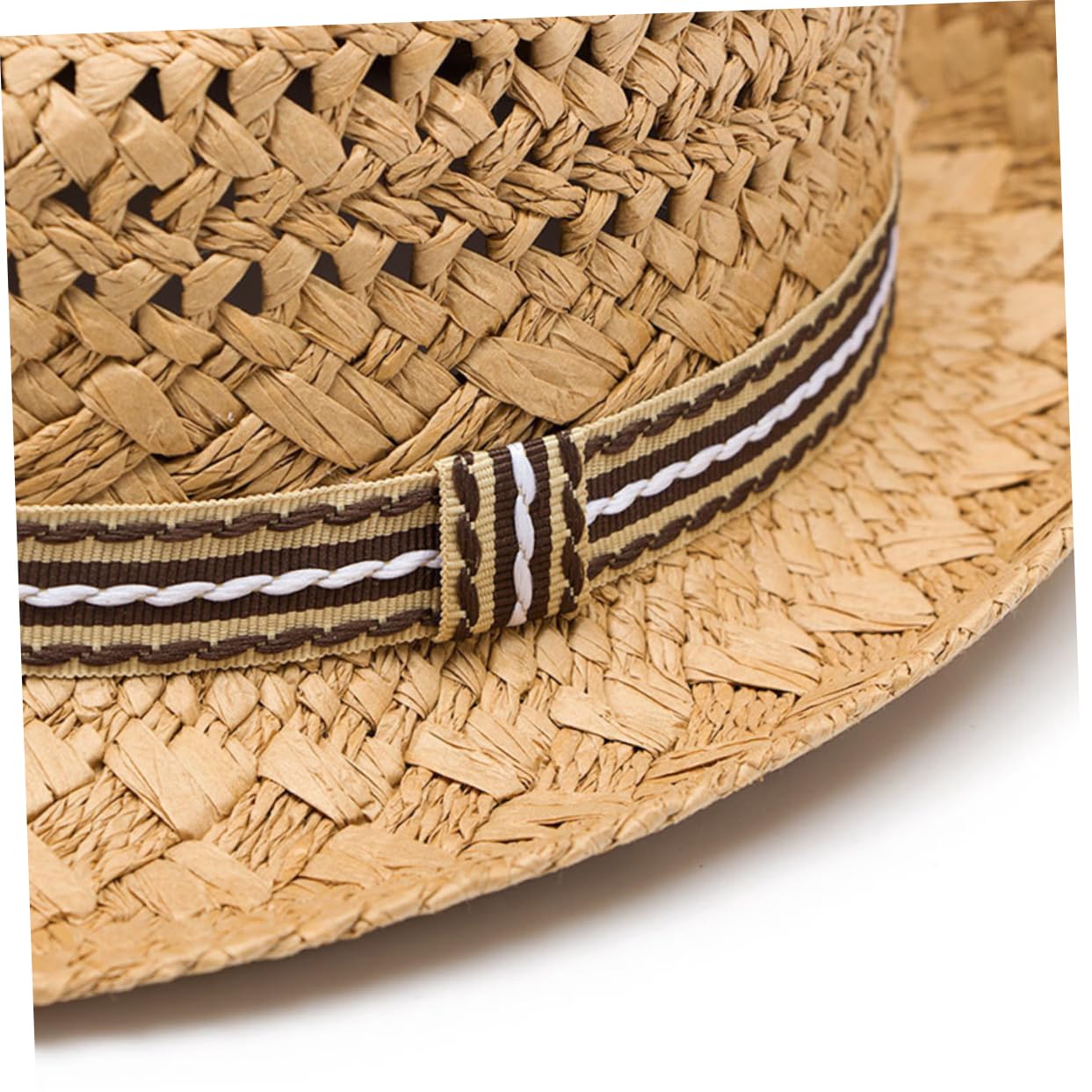 PRETYZOOM Handmade Woven Straw Fedora for Men High Cover Beach Party Cap Gentleman Hat Khaki Adult Size 1pc