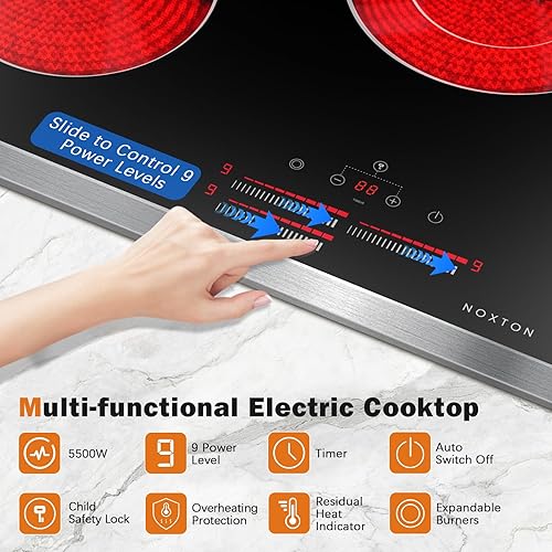 Miniatura 9 de Noxton Estufa eléctrica de 30 pulgadas, 5 quemadores, estufa eléctrica de cerámica radiante integrada con control táctil de sensor, bloqueo de