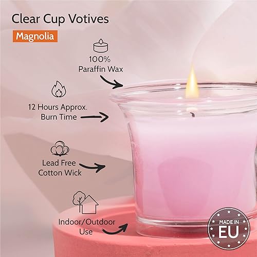 Miniatura 83 de HYOOLA Clear Cup Velas votivas perfumadas – Blanco – 12 horas de tiempo de combustión – Paquete de 4 – Fabricado en Europa Blanco,Amarillo