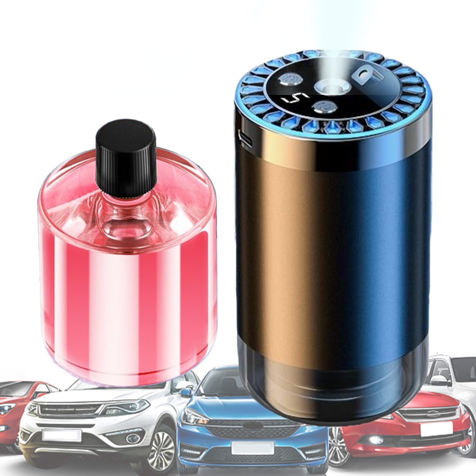 Smart Car Air Freshener Diffuser - USB Smart Fragrance Machine,Decorative Humidifier with 7-Color LED Starry Light Projection for Pet Spaces Home Nursery Tent Travel Bathroom