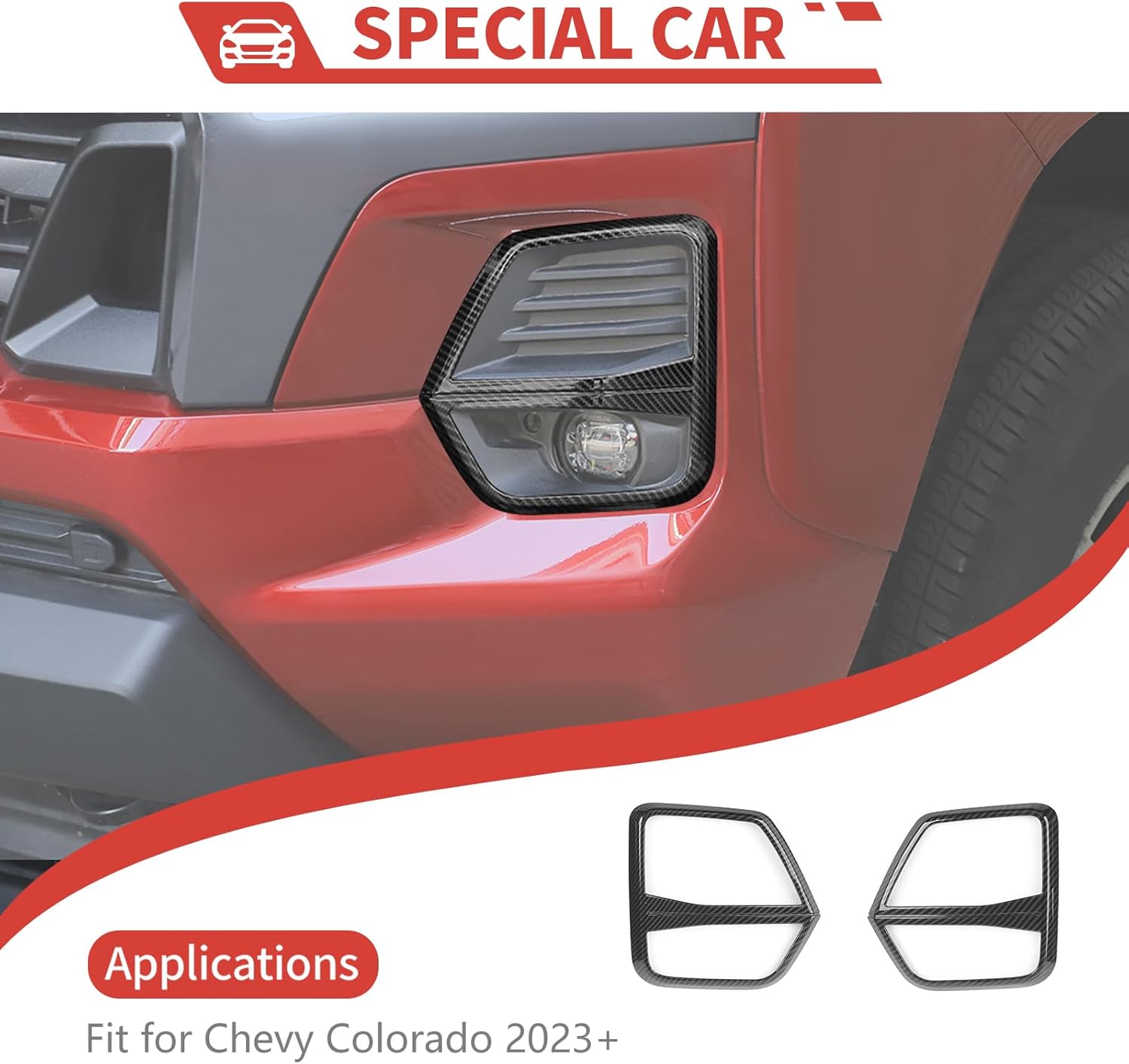 Carbon Fiber Finish Front Fog Light Guards fit for Chevy Colorado 2023+ Front FogLamp Bezel Exterior Trim