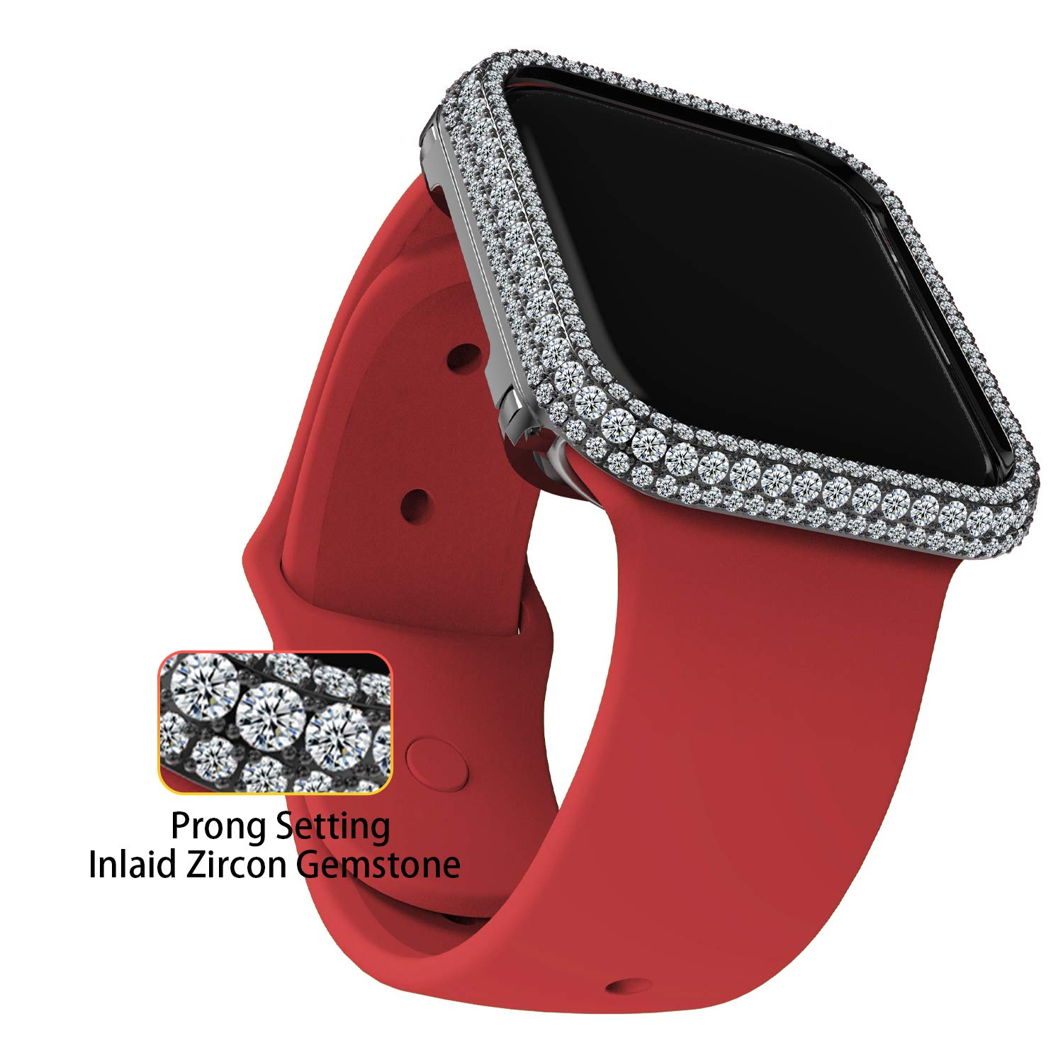 Schutzhülle für Apple Watch Series 4 / 5 / 6 SE (40 mm, Zirkonia-Diamanten, Schwarz, 40 mm)