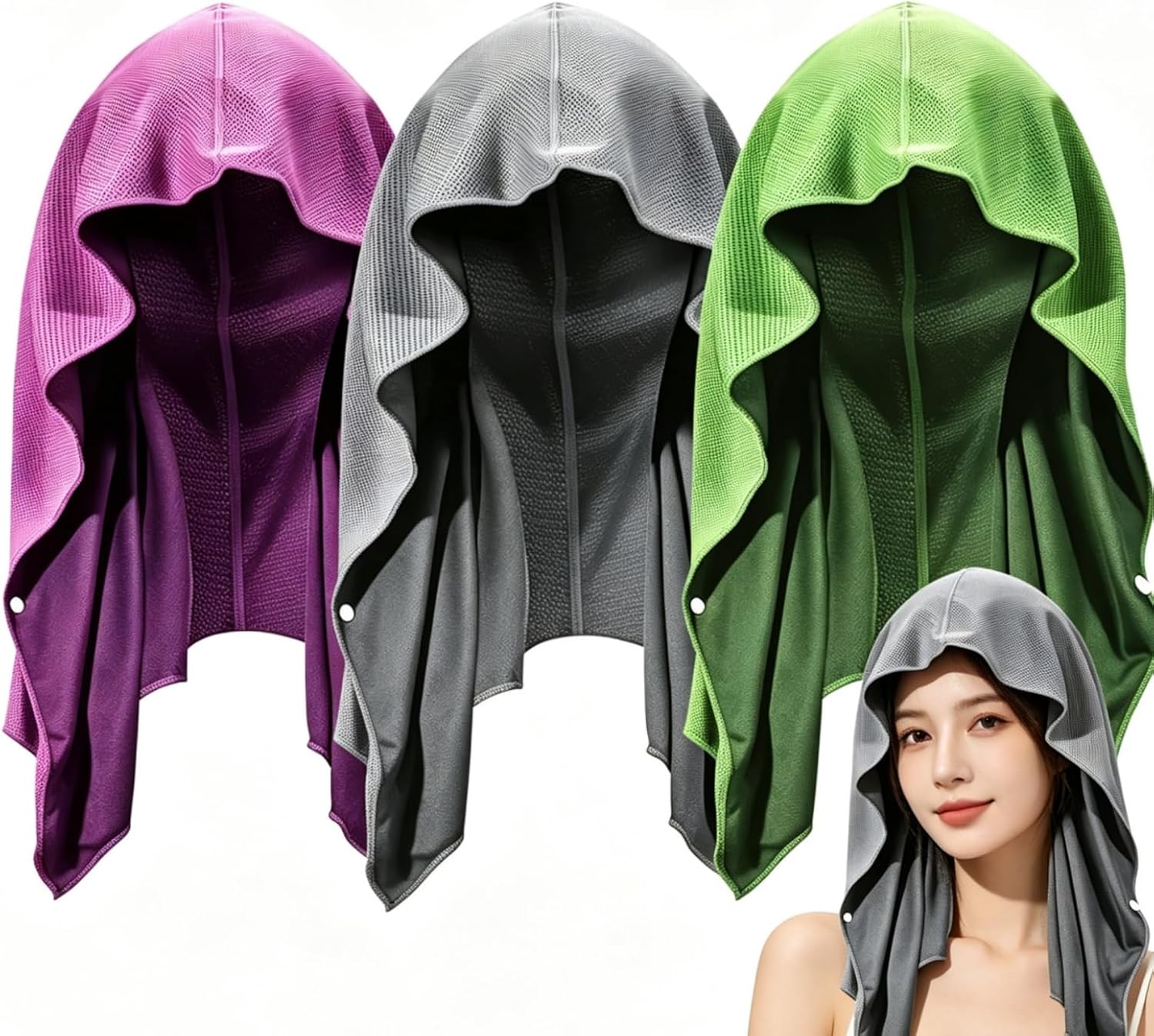 Cooling Hoodie Towels for Neck and Face, UV Sun Protection Ice Cooling Towels for Sports, Gym, Hiking, Working