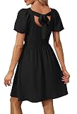 OFEEFAN Women Black Dress Puff Sleeve Square Neck College Graduation Dresses Summer Mini Dress S