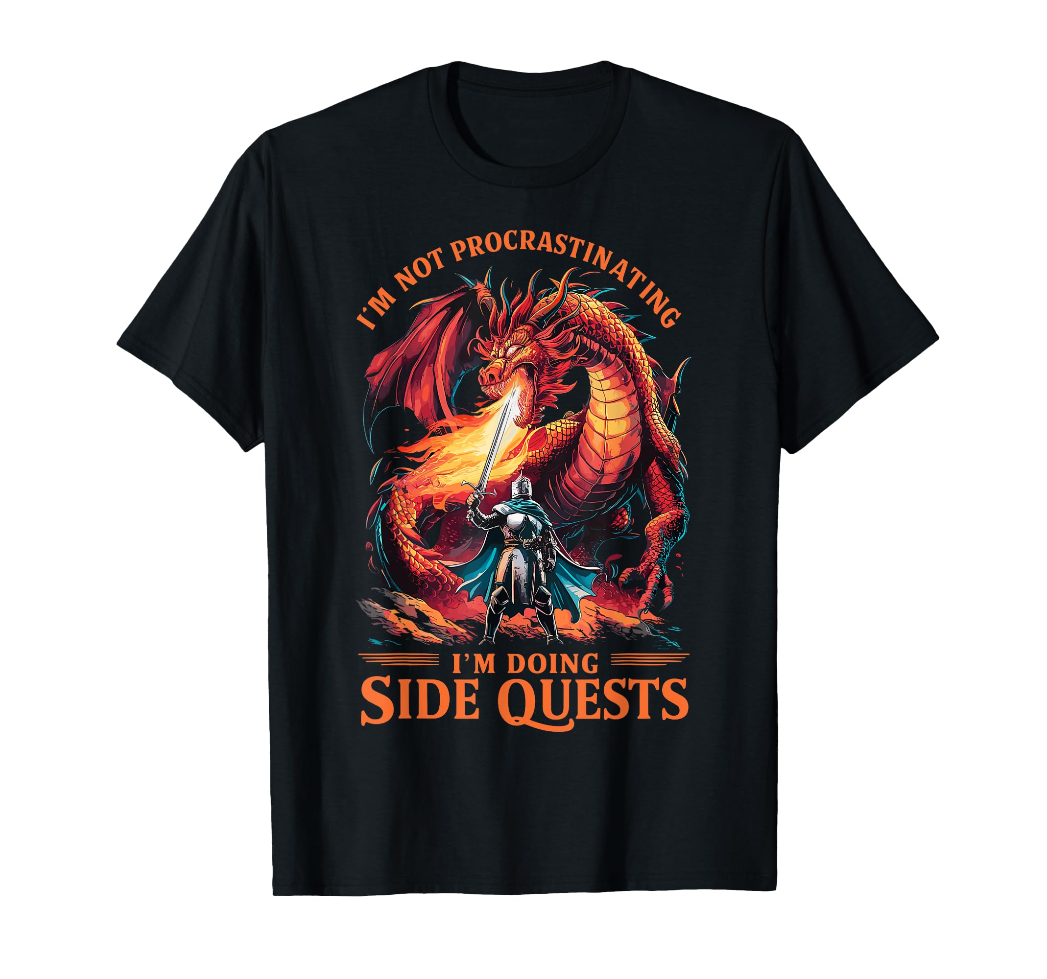 Im Not Procrastinating Its A Side Quest Gamer Gift - Unisex Kids RPG Gamer T-Shirt - Black - Small - Short Sleeve - Crew Neck - Fantasy Dragon Graphic