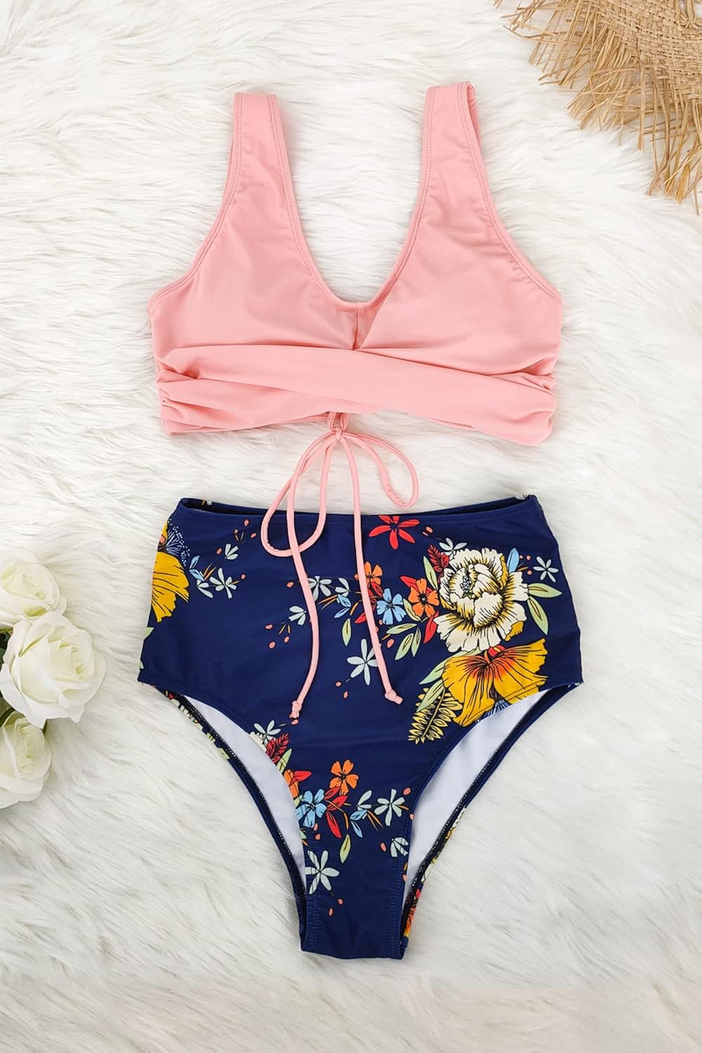 Miniatura 2 de SouqFone Two Piece High Waisted Bikinis Swimsuits Tummy Coverage Bathing Suits