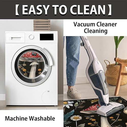 Miniatura 4 de Tapete semicircular de plantas de bosque de hongos para puerta de entrada interior, hojas antideslizantes y absorbentes, 24 x 36 pulgadas, tapetes