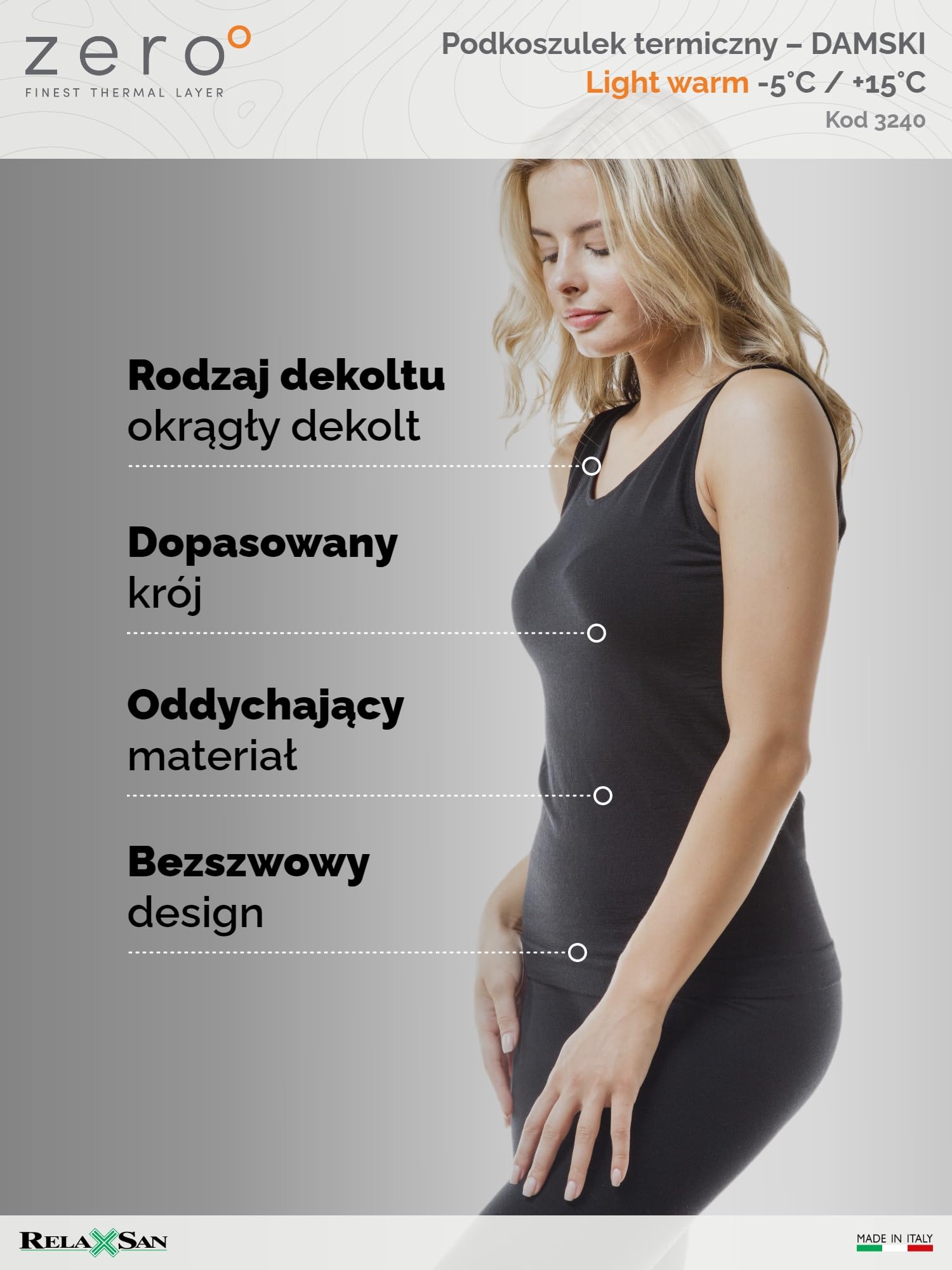 Relaxsan Zero 3240 - Damska Termoaktywna Koszulka bez Rękawów Wełna Merynosowa