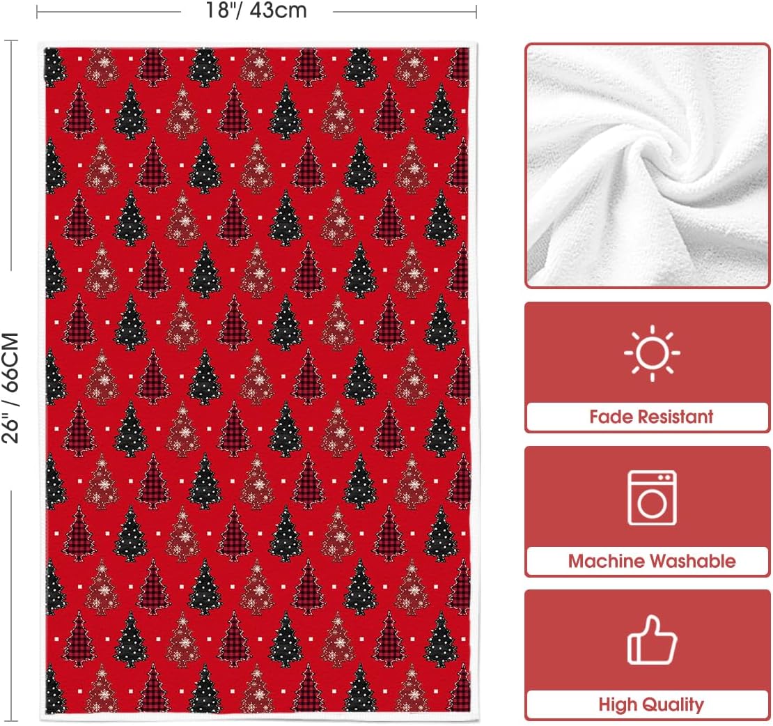 Artoid Mode Red Xmas Tree Merry Christmas Kitchen Towels Dish Towels, 18x26 Inch Farmhouse Holiday Snowflake Winter Decoration Cleaning Set of 2 - Image 6