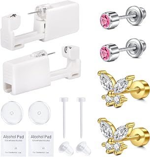 Gold Ear Piercing Gun Kit - Self Piercing Earrings with FlatBack Studs
