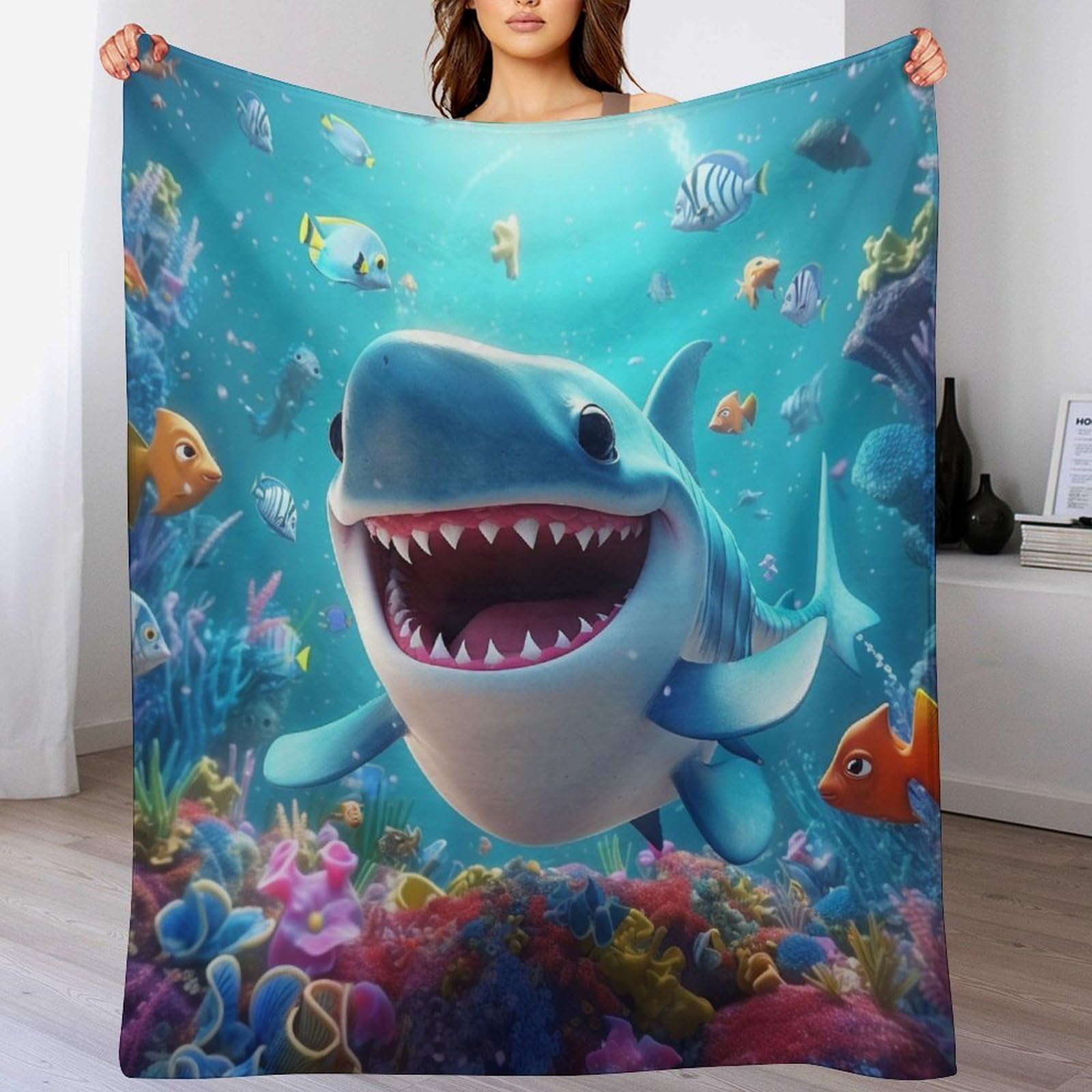Requin plaid couverture en flanelle douce 130x150 cm toutes saisons
