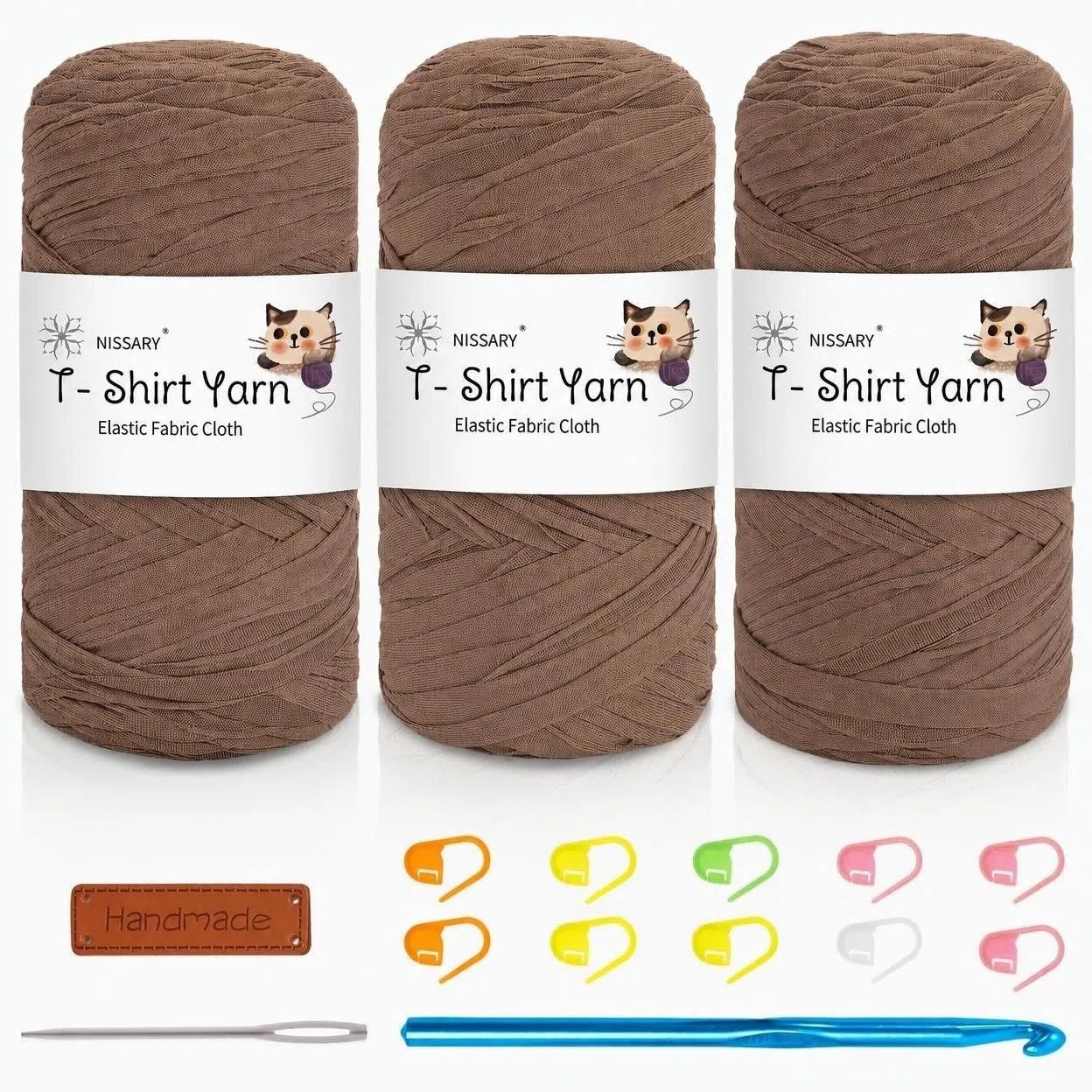 Nissary 3 Pack 200g T Shirt Yarn for Crocheting - Crochet Yarn Thick Includes 10mm Hook & Accessories - Ideal for DIY Tote Bags, Cushions, Chunky Blankets & Home Decor Projects — image 1
