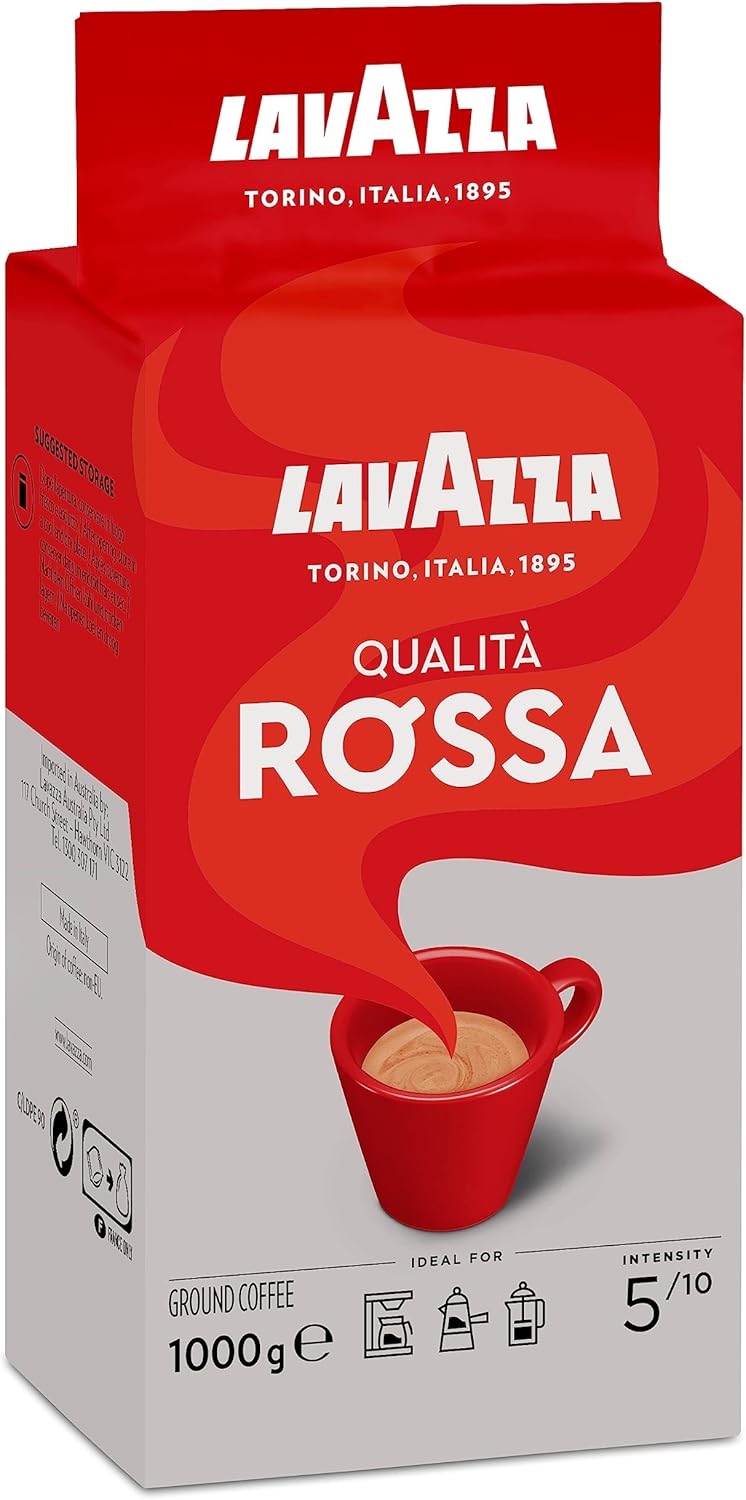Lavazza, Qualità Rossa, 1 Kg, Ground Coffee, Ideal for Moka Pots, with