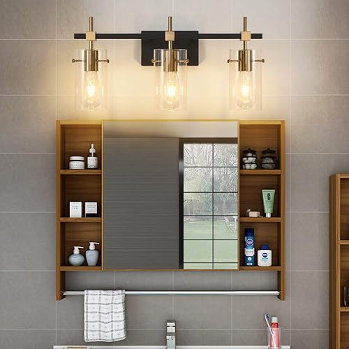 Vista 74 de SOLFART Lámparas doradas de 3 luces de baño para espejo, luces de tocador de baño, aplique de pared Dorado,Negro y dorado,Níquel cepillado,Negro