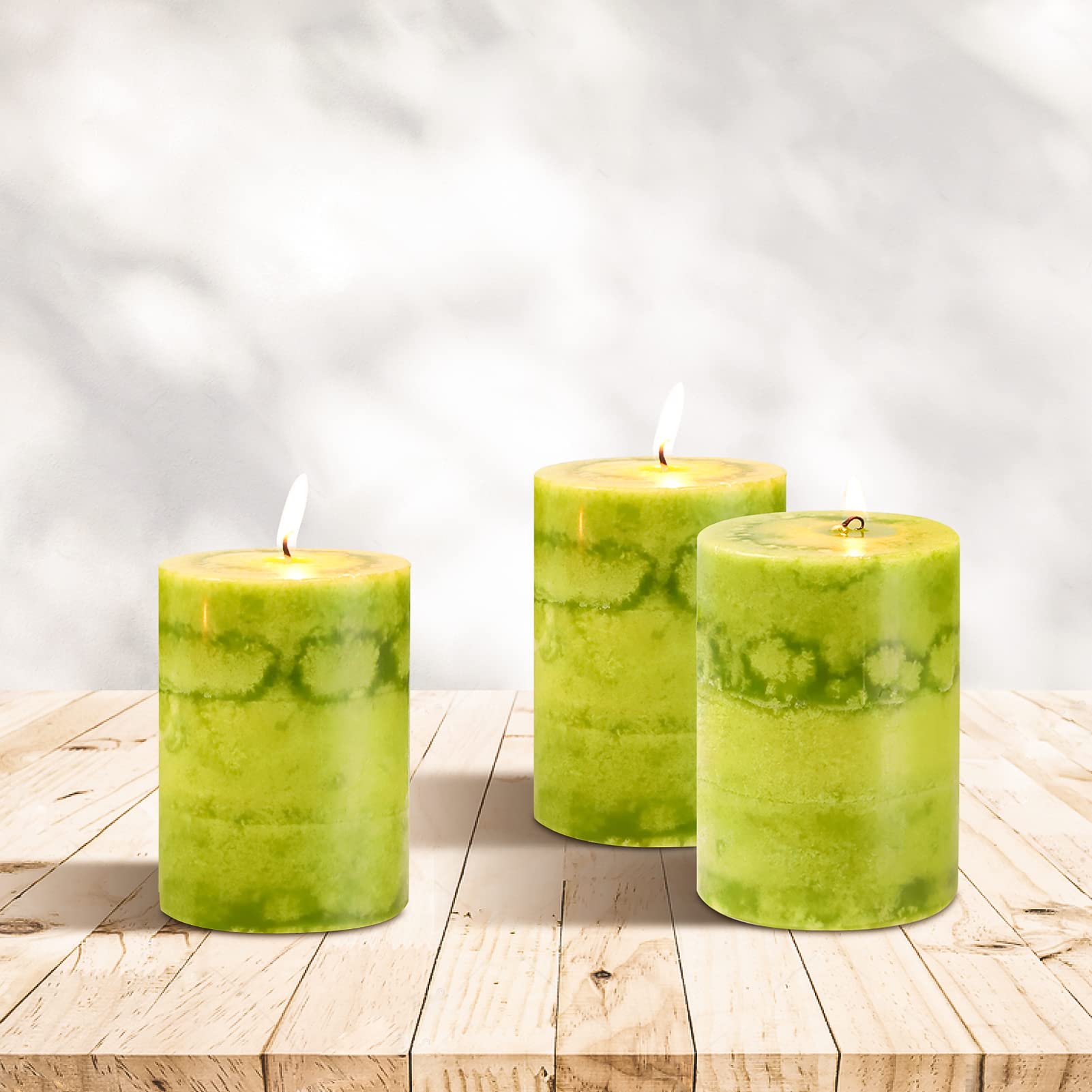 Juego de 3 velas de pilar verde perfumadas de salvia de 3 x 4 pulgadas, aromaterapia, combustión limpia, sin goteo, para mesa de comedor, bodas, vacaciones, decoración del hogar