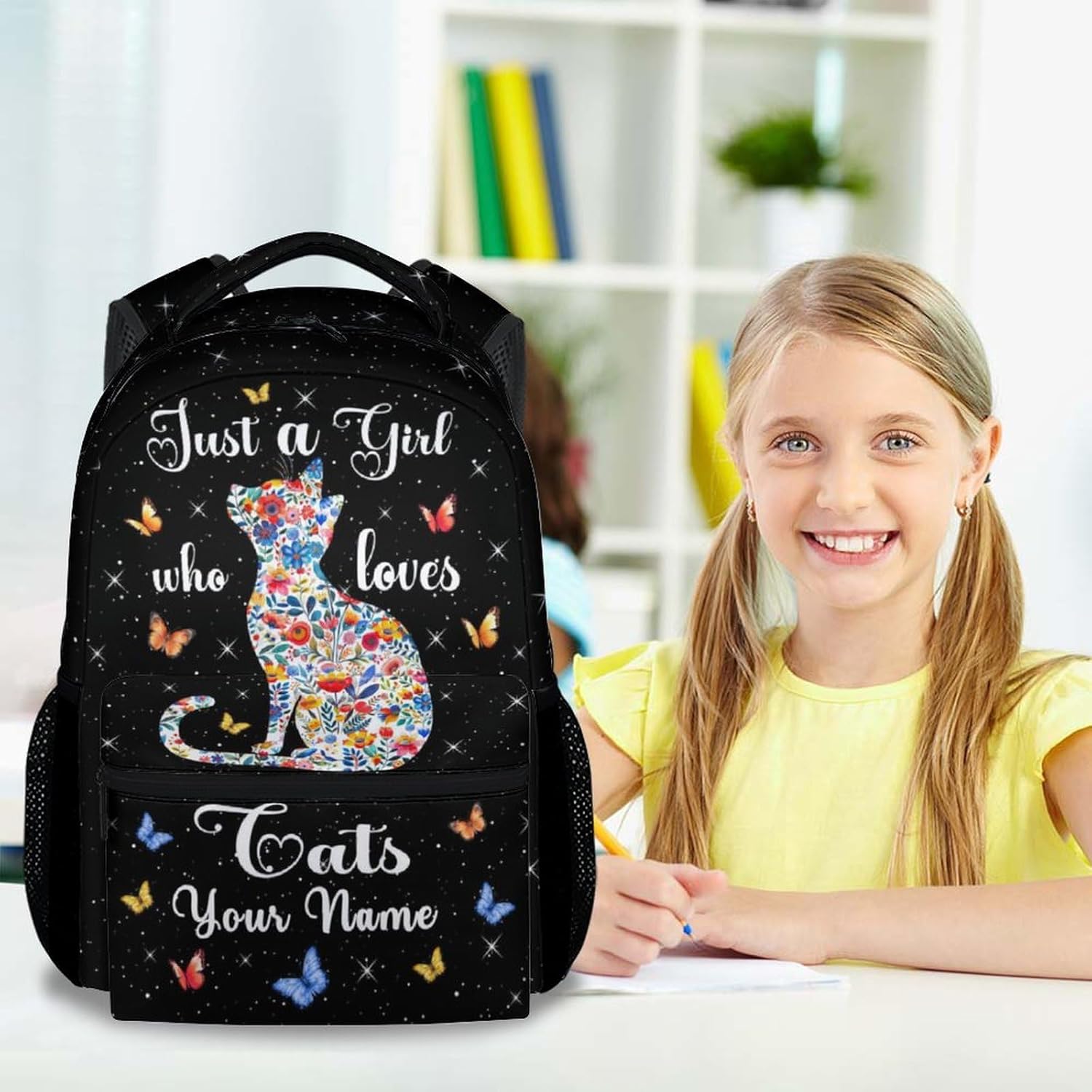 Custom Kids Backpack for Preschool - 17 Inch Large Capacity Cat Backpacks for Girls - Durable Bookbag for Kindergarten