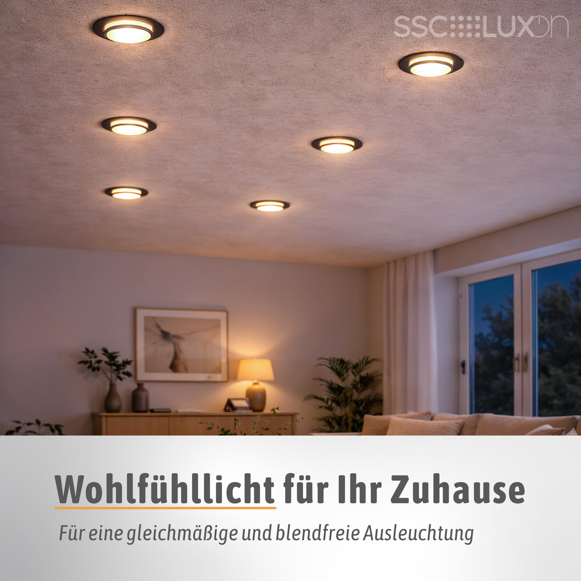 SSC-LUXon LAGO LED Einbauspot 4 Stück schwarz indirekt 4W 3 Lichtfarben | Vier Design-Deckenspots schwarz mit indirektem Licht - warm / neutral / tageslicht, schwenkbar, inkl. LED, nur 35mm tief