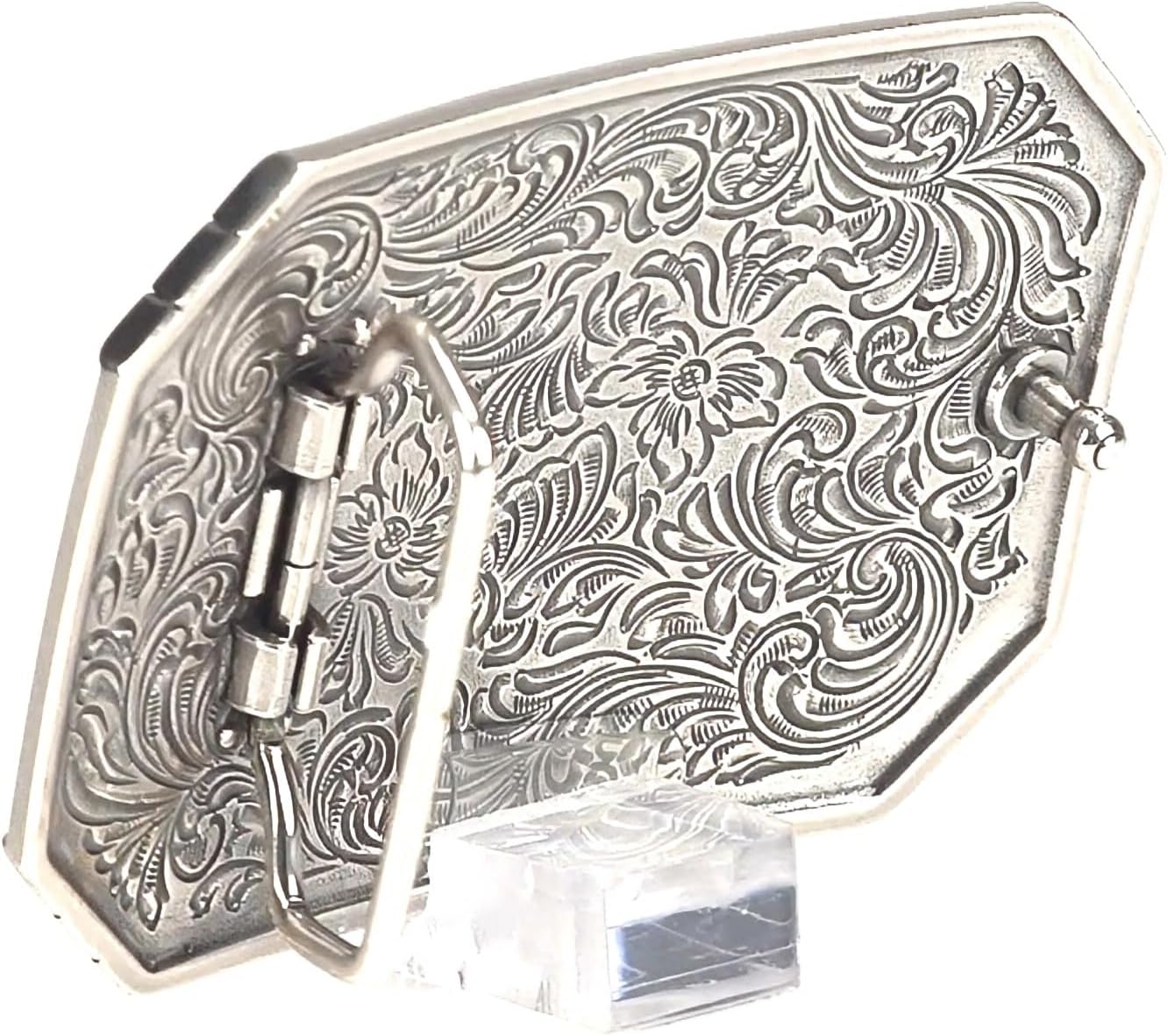 ARIAT Rectangle Buckle with Western Floral Engraving and Emblem, Antique Silver Finish, 2-1/2" x 3-5/8"