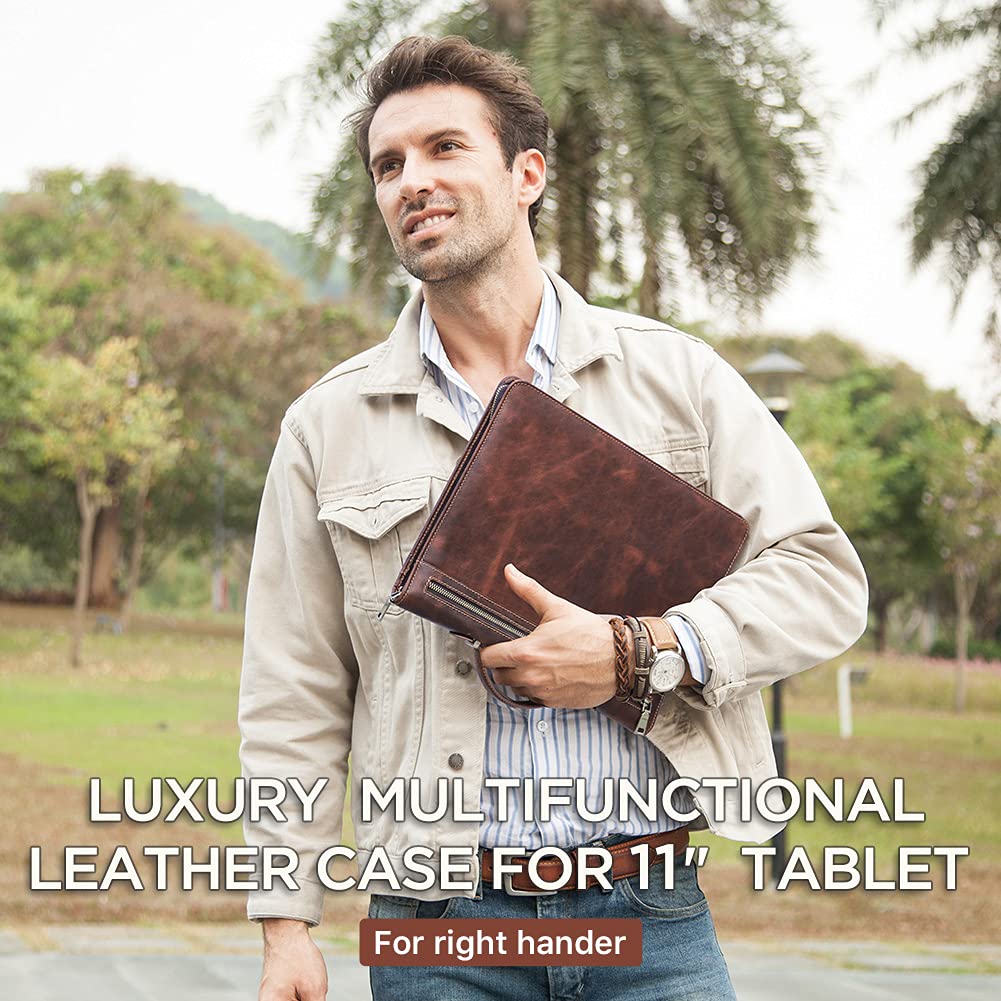 CONTACT'S FAMILY Carpeta con cremallera, funda de piel para tablet de 11 pulgadas, carpeta profesional de conferencias, organizador de trabajo personal, soporte para documentos de viaje de negocios