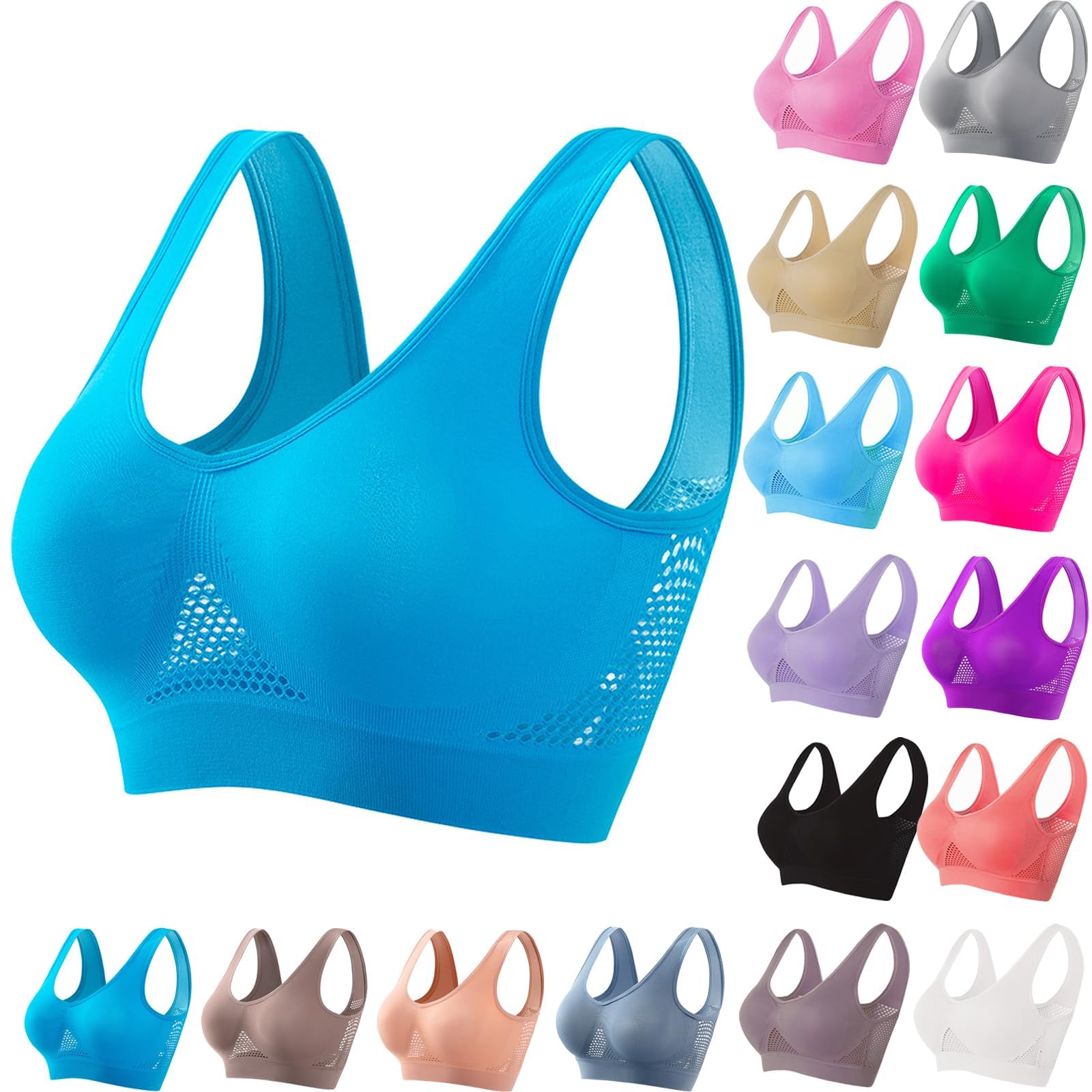 Breathable Anti-Sagging Sports Bra for Women Plus Size Wireless Bras with Cooling Lift-Up Air Tech Mesh High Support