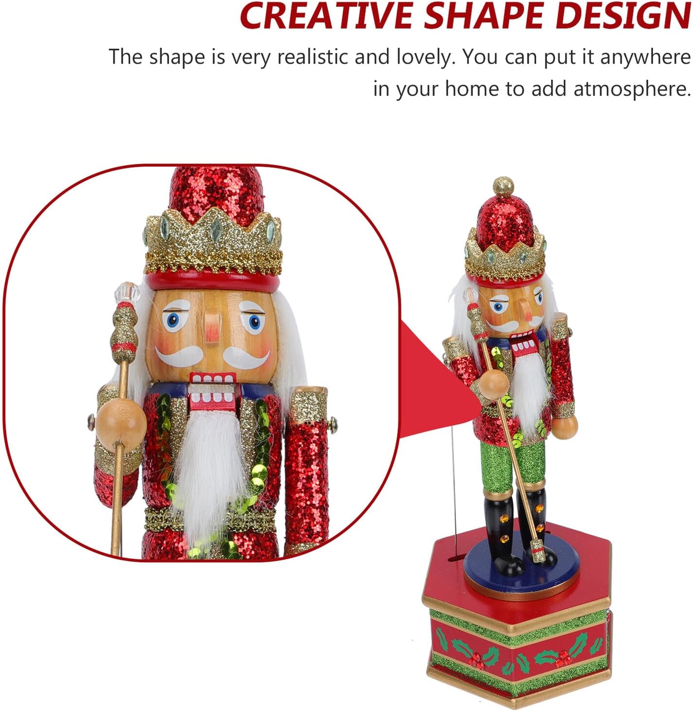 DOITOOL Wooden Nutcracker Musical Box with Creative Painting for Xmas Home Decoration Adorable King Soldier Design Solid Craftsmanship Festive Collectible and
