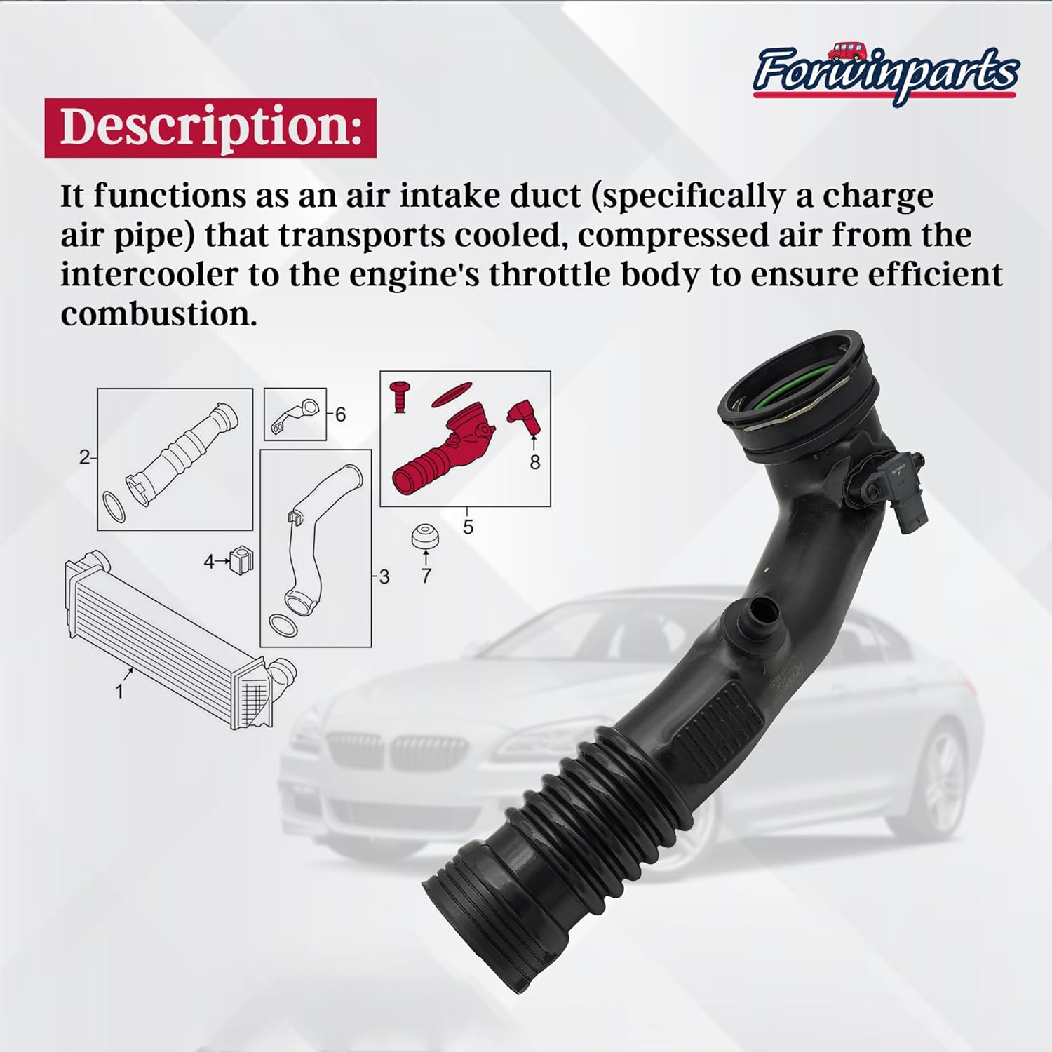 13718626487 Air Turbo Induction Pipe Rear Duct w/Sensor Fit for 2014-2019 BMW N55 X5 X6 F06 F12 F13 F15 F16 SK121304