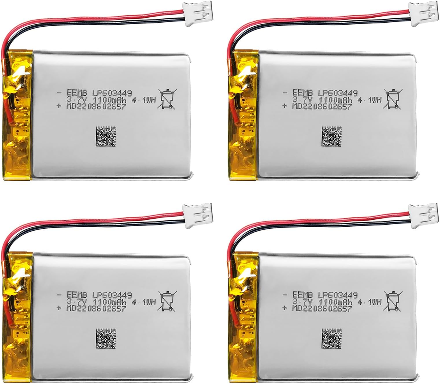 EEMB 4PACK Lithium Polymer Battery 3.7V 1100mAh 603449 Lipo Rechargeable Battery Pack with Wire JST Connector for ESP32 Development Board/Speaker- Confirm Device & Connector Polarity Before Purchase