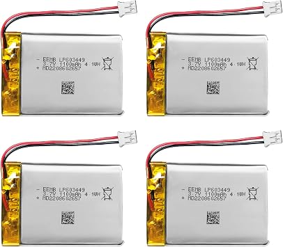 EEMB 4PACK Lithium Polymer Battery 3.7V 1100mAh 603449 Lipo Rechargeable Battery Pack with Wire JST Connector for ESP32 Development Board/Speaker- Confirm Device & Connector Polarity Before Purchase