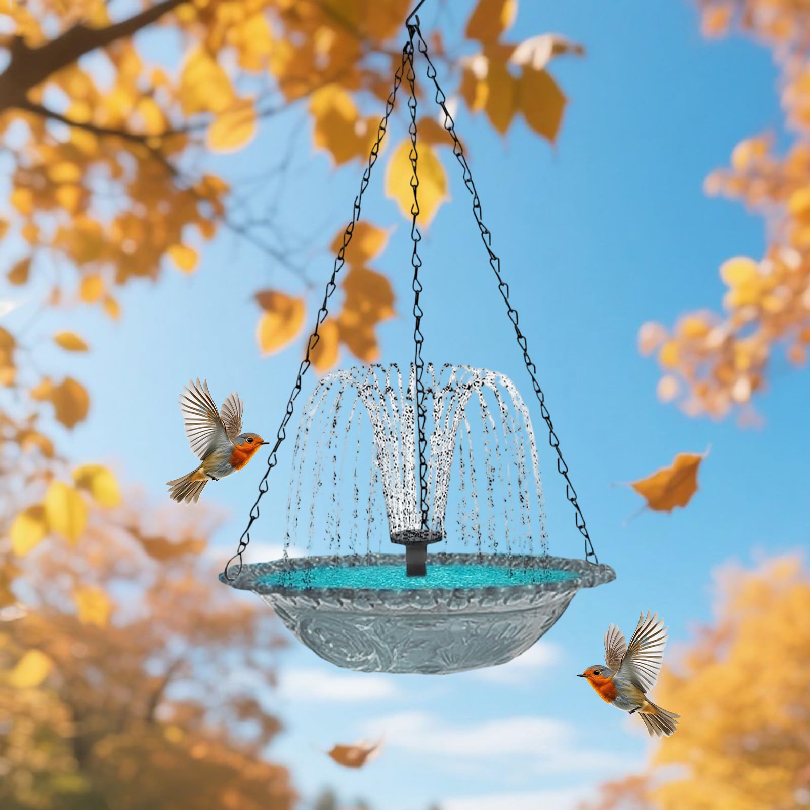 Fuente Solar para Pájaros Colgante Tipo Ducha, Bomba De Agua Solar para Baño De Aves, Fuente Exterior para Patio Jardín Terraza Balcón, Atrae Colibríes, Sin Cables, Eco-Amigable, ABS, 23,5x23,5x46cm