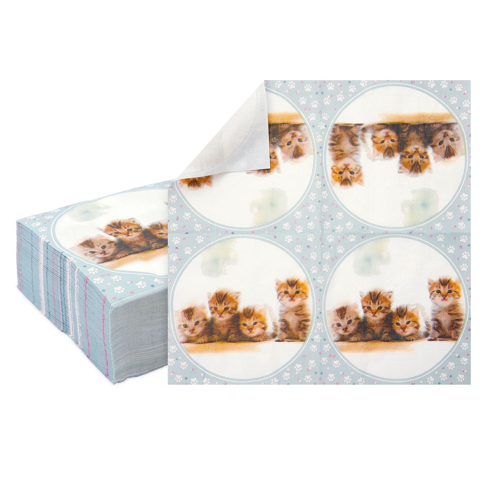 Photo 1 of 2 PACKS OF Kitten Paper Napkins for Kitty Cat Birthday Party Supplies (6.5x6.5 In, 100 Pack)