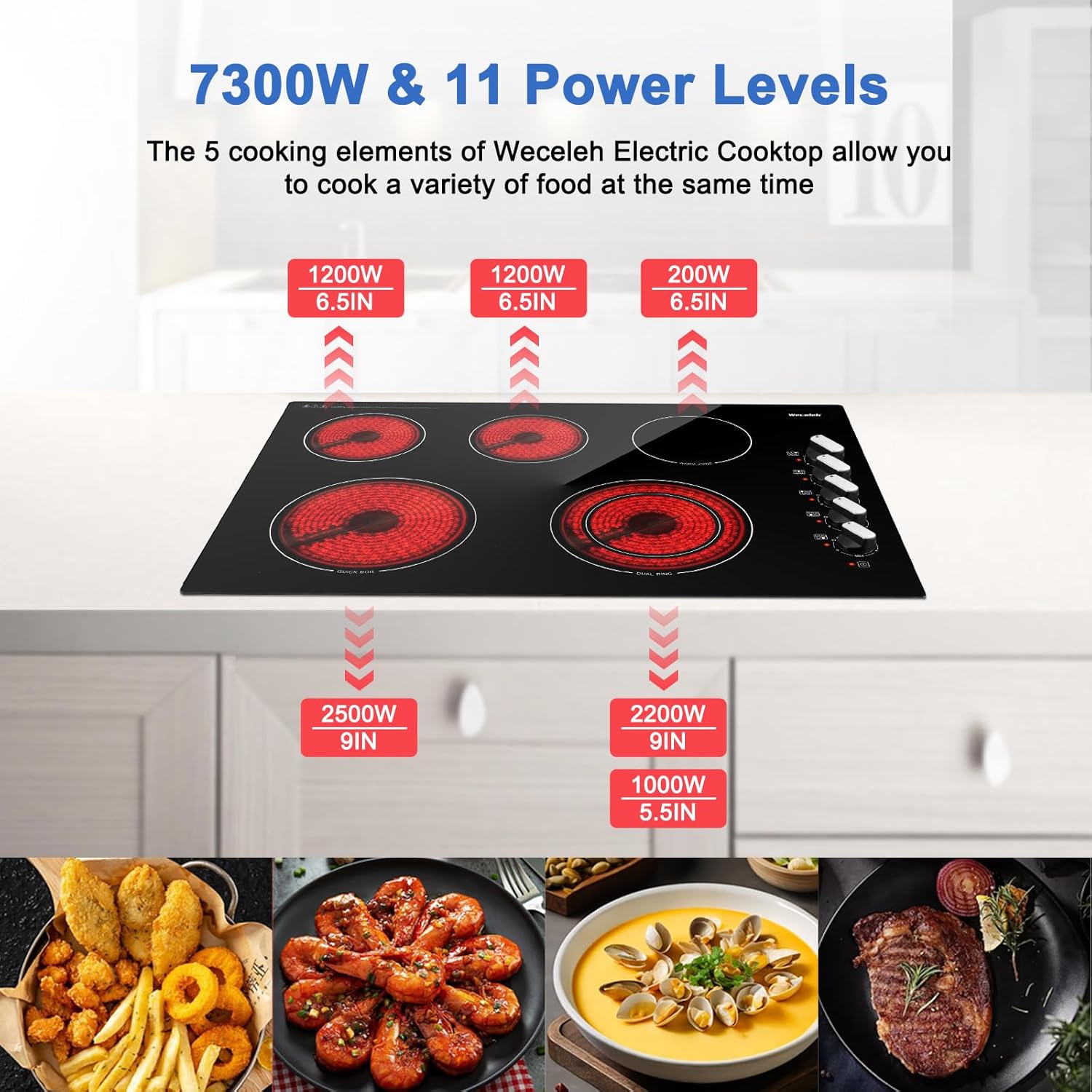 30 inch electric cooktop front view with five burners
