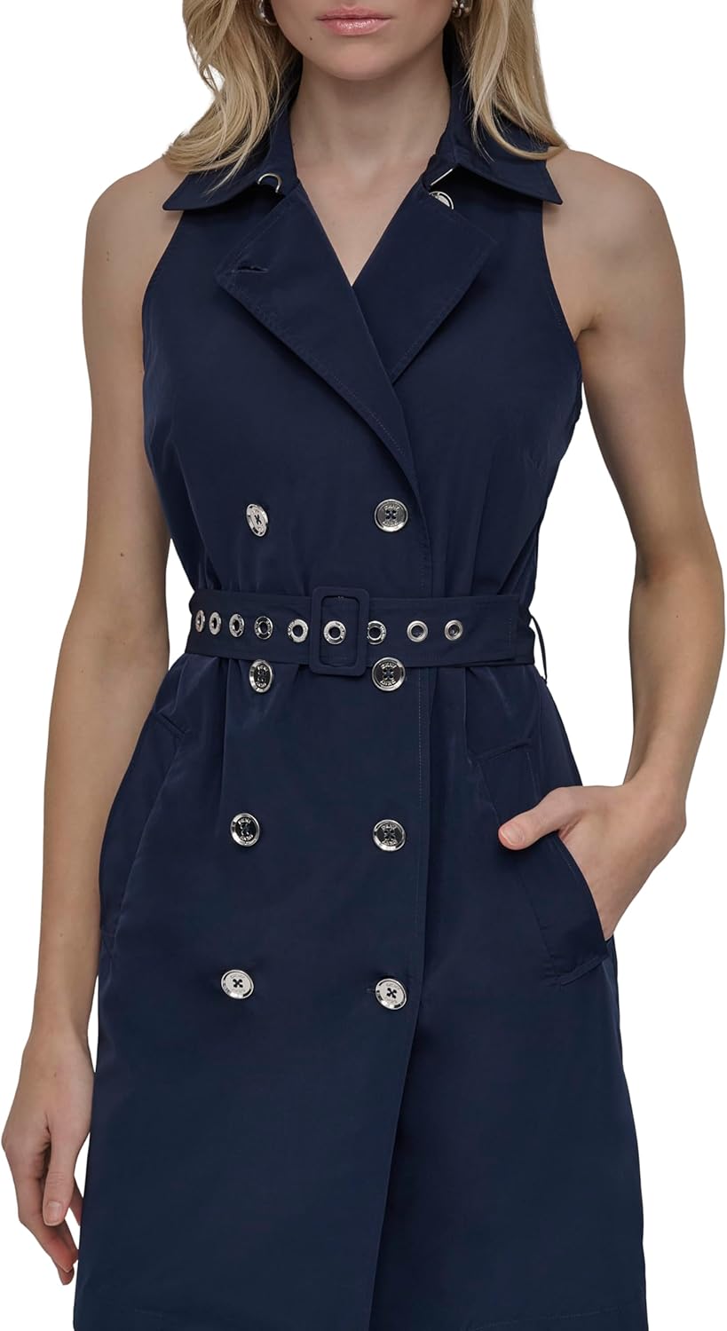 DKNY Women's Sleeveless Collared Neck Dress with Removable Belt with Grommets - Image 2