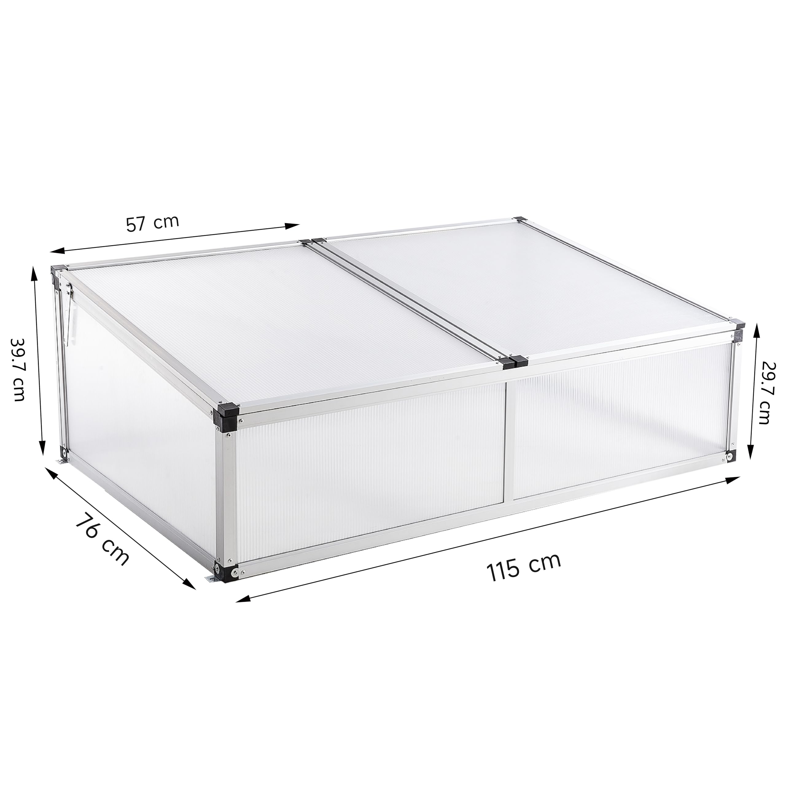 Frühbeet Alu Mini Gewächshaus Hochbeet Treibhaus UV-Schutz Pflanzbeet lichtdurchlässig Frühbeetkasten HxBxT: 115x76x40 cm Doppeldach Silbern