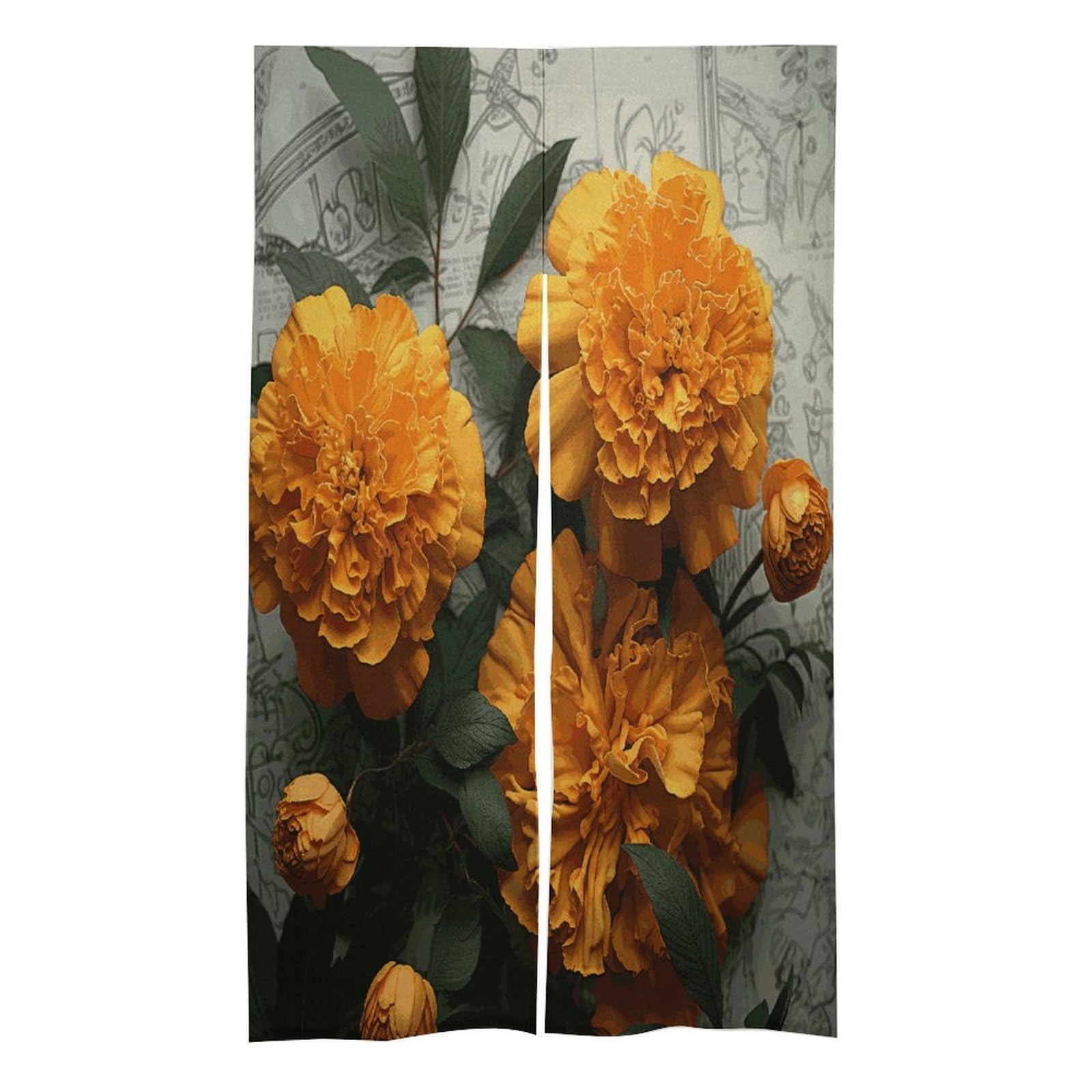 VstaDank Marigold Noren Doorway Curtain Printed Window Treatment Door Tapestry Chinese Traditional Doorway Curtain Long Type Door Tapestry for Home Decoration