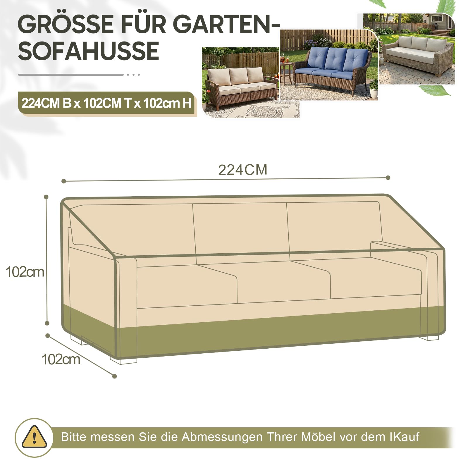 COWVIE Outdoor-Sofabezug für 3-Sitzer-Terrassenbank und Couch, wasserdichte 600D-Terrasse-Loveseat-Abdeckung mit reflektierenden Griffen und integrierter Aufbewahrungstasche für den Rasen