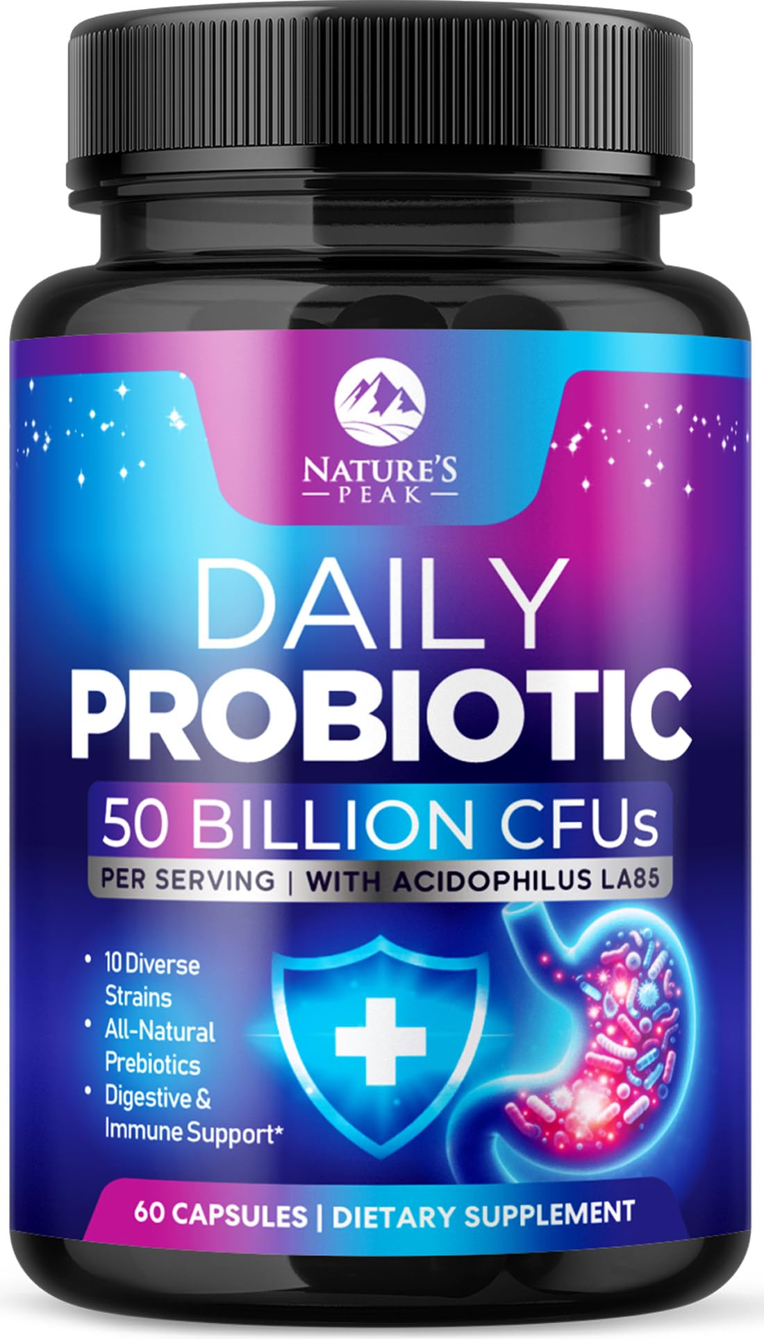 Probiotics 50 Billion CFU Per Capsule - 10 Premium Strains + Digestive Enzymes & Prebiotics - Best Probiotic for Women & Men, Supports Immune, Gut Health, Constipation, Gas & Bloating - 60 Capsules 60 Count (Pack of 1)