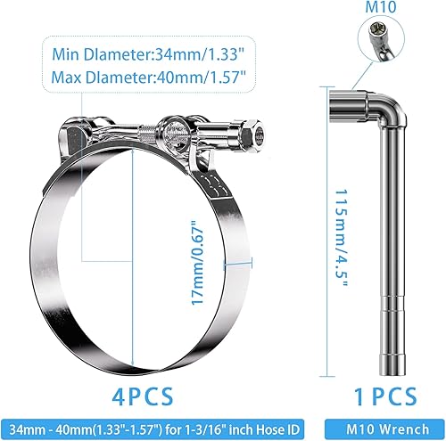 Miniatura 2 de 4 Pack Abrazaderas de manguera con perno en T de 1 316 pulgadas Rango de trabajo 38-40mm para ID de manguera de 1 316 pulgadas, abrazaderas de